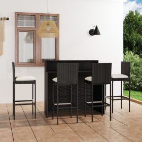 vidaXL 5 Piece Patio Bar Set with Cushions Black