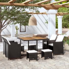 vidaXL 9 Piece Patio Dining Set Poly Rattan and Acacia Wood Black