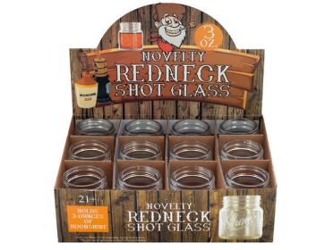 Case of 24 - 3 oz. Novelty Redneck Shot Glass Countertop Display