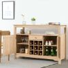 Server Buffet Sideboard With Wine Rack and Open Shelf-Natural - Color: Natural