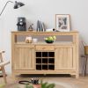 Server Buffet Sideboard With Wine Rack and Open Shelf-Natural - Color: Natural