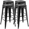 30 Inch Bar Stools Set of 4 with Square Seat and Handling Hole-Black - Color: Black