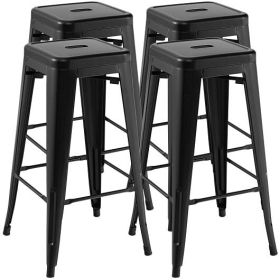 30 Inch Bar Stools Set of 4 with Square Seat and Handling Hole-Black - Color: Black