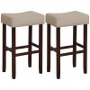 2 Set of 29 Inch Height Upholstered Bar Stool with Solid Rubber Wood Legs and Footrest-Beige - Color: Beige