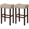 2 Set of 29 Inch Height Upholstered Bar Stool with Solid Rubber Wood Legs and Footrest-Beige - Color: Beige