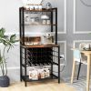 Wine Bar Cabinet Wine Rack with 4 Tier Storage Shelves and Glass Holders-Brown - Color: Brown - Size: 4-Tier