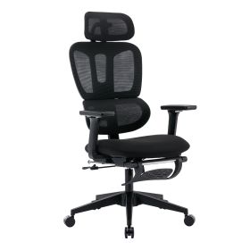 Multi-functional Ergonomic Mesh Office Chair with Adjustable Armrest,Footrest,Lumbar Support, 360Â°  Silent Wheels,Headrest for Home & Office (Color: Black)